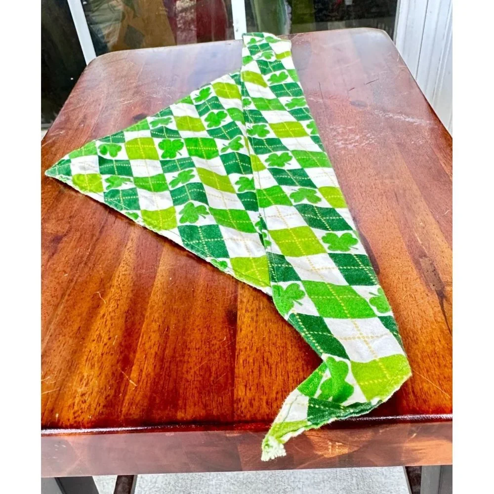 Vintage St Patrick's Day Dog Bandana Handmade Over Collar Green Shamrocks